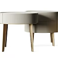 Modern Round Beige Bedside Table With Wooden Legs And Storage Drawers