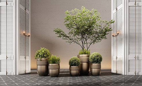 Modern hotel moss ball potted plant green plant bonsai flower pot indoor tree 3d model