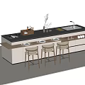 Modern Bar Counter Interior With Black Countertop Light Cabinets Bar Stools Sink And Decorative Plants