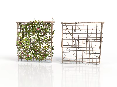 Climbing Plants Covering Decorative Lattice Trellis With Green Leaves And Flowers 3d model