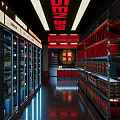 Modern Bar Interior With Red Black Striped Walls Large Screen And Neon Light