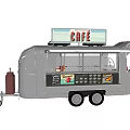Vintage Metal Cafe Food Truck With Awning Food Display And Beverages