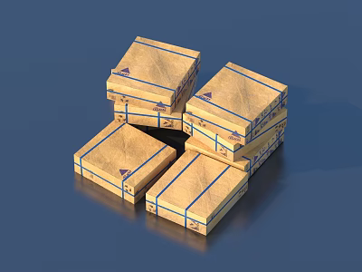 Stacked Brown Kraft Paper Wrapped Cardboard Boxes With Blue Tape For Home Storage 3d model