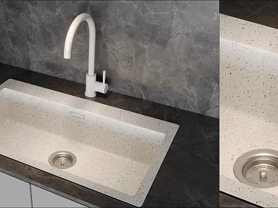 Speckled Beige Kitchen Sink With White Faucet And Dark Countertop Modern Design 3d model