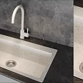 Speckled Beige Kitchen Sink With White Faucet And Dark Countertop Modern Design