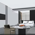 Modern Minimalist Hotel Guest Room With Marble Round Coffee Table Comfortable Seating And Cozy Bed