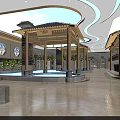 Luxury SPA Sauna Interior With Chinese style Pavilion Blue Sky Ceiling And Marble Floor Design