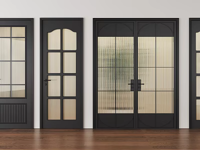 Modern Black Hinged Doors With Striped Glass And Panel Designs 3d model