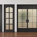 Modern Black Hinged Doors With Striped Glass And Panel Designs