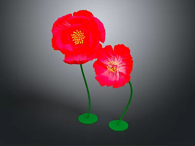 Vibrant Red Flowers With Green Stems And Round Green Bases On Gray Background 3d model