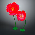 Vibrant Red Flowers With Green Stems And Round Green Bases On Gray Background