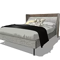 Modern Double Bed With Gray Headboard Black Bedding And Decorative Pillows 3d model