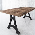 Rustic Wooden Table With Black Metal Legs Against White Textured Wall And Gray Floor