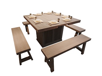 Chinese Restaurant Dining Table and Chair 3d model