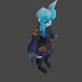Anime Style Game Character With Blue Fox Ears Dark Outfit And Tail