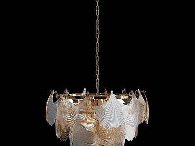 Elegant Modern Chandelier With Gold Chain And Scalloped Glass Decorative Shades 3d model