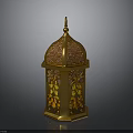 Golden Traditional Lantern With Intricate Carved Patterns And Dome Top Design
