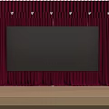 Stage Design Featuring Red Curtains And Large Black Screen On Wooden Floor