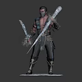 Detailed Fantasy Warrior Character With Ice Swords And Blue Decorated Armor On Ice Base