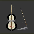 Medieval Weapons Shield With Red Accents And Long Handled Sickle 3D Model