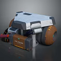 Industrial Mechanical Device With Gray Body Brown Wheels Air Pump Box Pipes And Cables