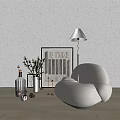 Minimalist Single Sofa In Bright Room With Floor Lamp Artwork Vase And Natural Sunlight