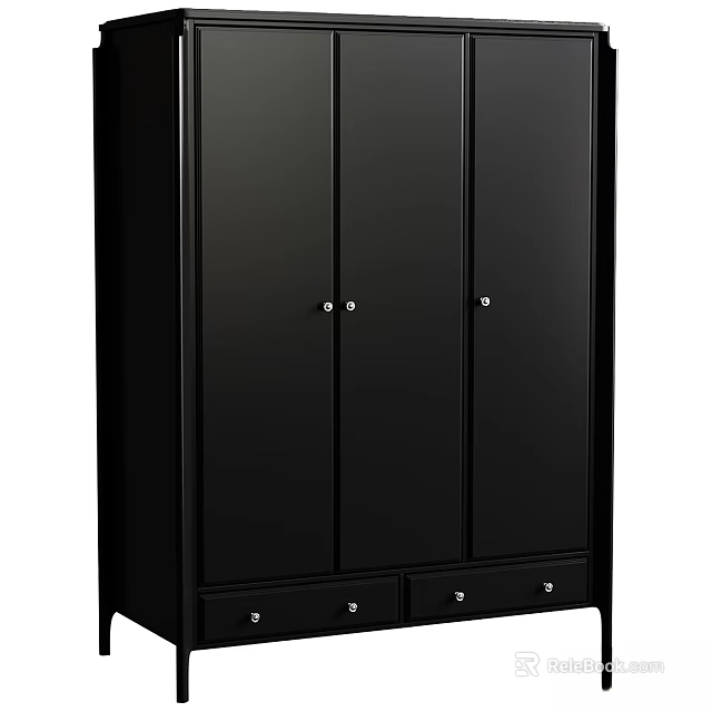 Black Modern Wardrobe With Three Doors And Three Bottom Drawer Storage 3d model 