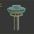 Modern Tower Building Design With Circular Top Structure And Illuminated Glass Windows 3d model