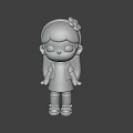 Game Movie Character Figure With Pink Hair Green Polka Dot Dress Yellow Headband Flower Accessory