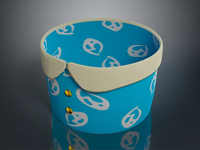 Handcrafted Blue Sculpture Container With White Patterns Cream Edge And Golden Buttons 3d model