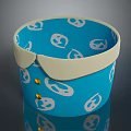 Handcrafted Blue Sculpture Container With White Patterns Cream Edge And Golden Buttons