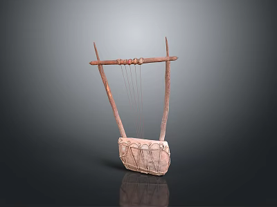 Traditional Stringed Musical Instrument With Wooden Frame Strings And Resonant Body 3d model