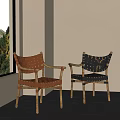 Natural Style Woven Dining Chairs With Brown Black Colors And Wooden Legs Near Window