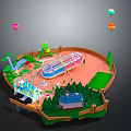 Modern Amusement Park Model With Carousel Slide Trees Cottage And Hot Air Balloons