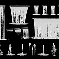 Architectural Water Components Featuring Vertical Columns Cascading Waterfalls And Decorative Line Designs