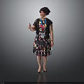 Woman Wearing Black Dress With Colorful Patterns Black Hat Lanyard Thumbs Up And Holding Paper