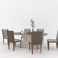 Elegant Dining Table Set with Round Tabletop Upholstered Chairs and Decorative Vase with Fruit Bowl 3d model