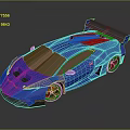 Blue Sports Car With Golden Windows Rear Wing And Sleek Aerodynamic Design