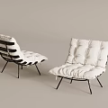 Modern White Accent Chair with Padded Cushion and Black Metal Frame for Living Room