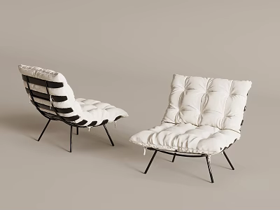 Modern White Accent Chair with Padded Cushion and Black Metal Frame for Living Room 3d model
