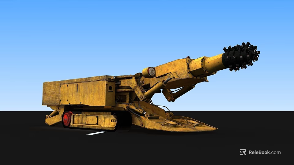 Yellow Tracked Industrial Equipment With Long Arm And Drill Mechanism 3d model 