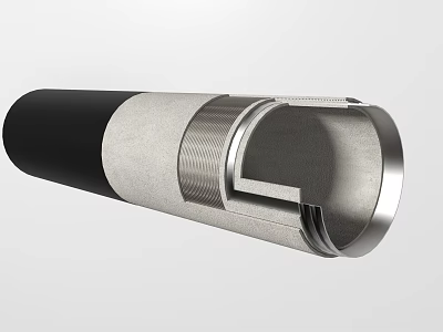 Black And Silver Industrial Mechanical Cylindrical Component With Metal Threaded Design 3d model