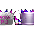 Decorative Ornament Set With Ice Cubes Bottles And Hello Every Day Bucket