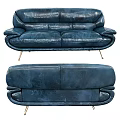 Navy Blue Leather Two Seater Sofa with Modern Metal Legs and Vintage Inspired Design