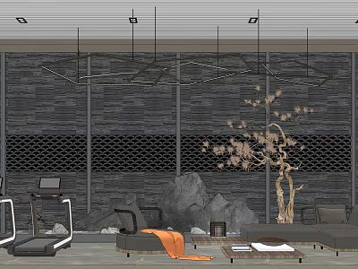 New Chinese Sofa Coffee Table Combination Sinking Courtyard Landscape Sofa Combination 3d model