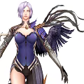 Fantasy Game Character With Purple Hair Purple Corset And Black Feather Wings