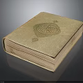 Intricate Carved Design on Vintage Leather Book Cover with Ornate Emblem