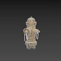 Old Yellow Fire Hydrant With Metal Chains On Black Background Fire Equipment 3d model