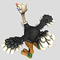 Cartoon Style Ostrich Game Movie Character With Outstretched Wings Green Wristbands Brown Legs