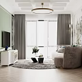Stylish Living Room Interior With Beige Sofa Colorful Cushions Round Crystal Chandelier And Decorative Wall